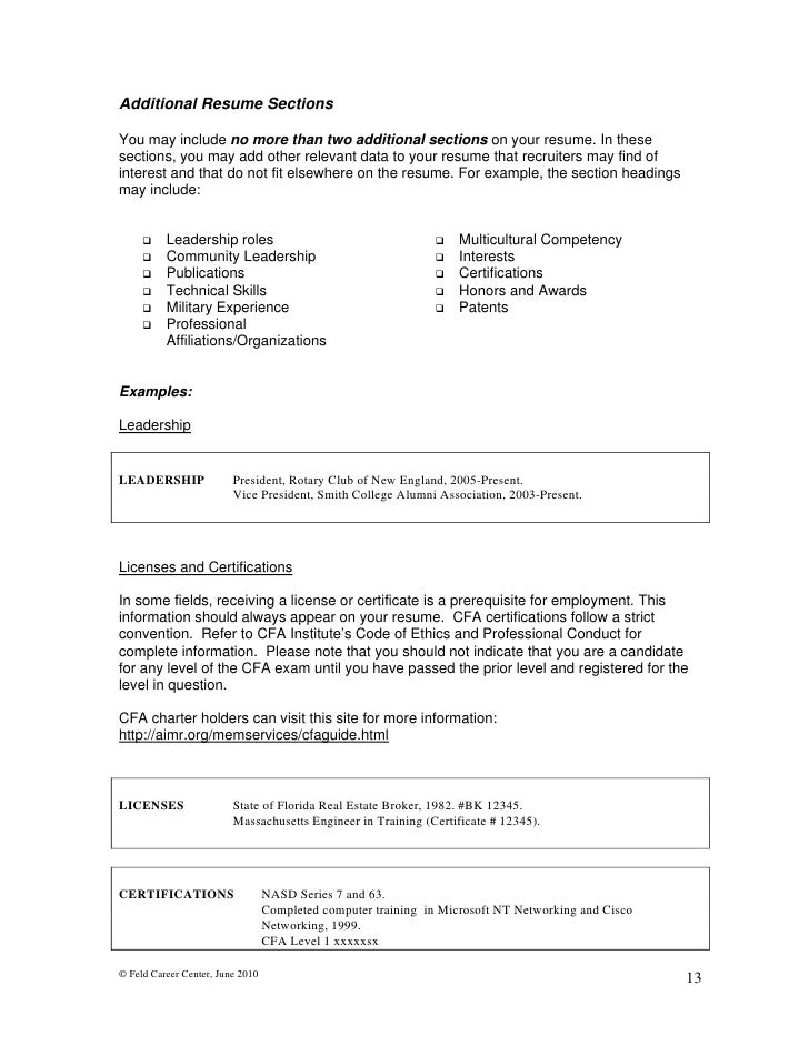 Additional coursework on resume including